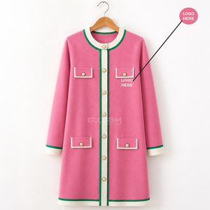 Cosh International - Cárdigan Largo Acrílico Rosa para Hermandad con Ribete en Color de Contraste y Cierre de Botones, Cuello Redondo y Manga Larga - Product Image 5