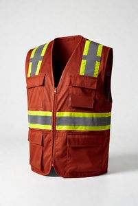 Gilet de sécurité réfléchissant marron avec panneaux en maille et plusieurs poches pour les travaux de construction et de circulation - Product Image 1