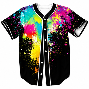Maillot de baseball unisexe à imprimé intégral, motif éclaboussures colorées, manches courtes, séchage rapide, polyester, pour adulte, toutes saisons, vêtements de sport - Product Image 1