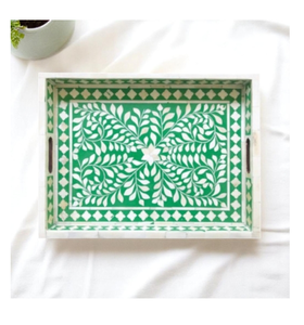 Bandeja con Incrustaciones de Hueso de Excelente Calidad, Mejor Precio, Color Verde, Cuadrada, Decoración para el Hogar y la Cocina, Modelo de la India de la Mejor Calidad - Product Image 1