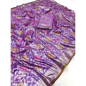 TENDANCE VISCOSE TISSAGE TRAVAIL SAREE AVEC CHEMISIER NON COUDU LAVANDE - Product Image 1