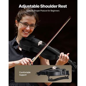 Set di violino in legno massello di 4/4 dimensioni con custodia e colofonia per principianti include violino in colore nero - Product Image 5