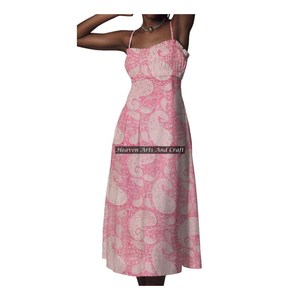 New Casual Cotton Floral Hand Block Printed Indian Block-Print Luxury Romantic Sleeveless Tunic Spaghetti Strap <b>Dress</b> Breathable - Product Image 6