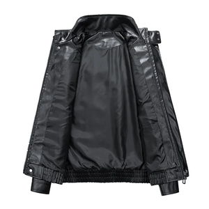 Chaqueta Bomber de Cuero Genuino para Hombre de Alta Calidad, con Bolsillos Laterales, Cintura Elástica, Cuello Alto, Sin Necesidad de Lavado, Corte Ajustado, Estilo Casual - Product Image 2
