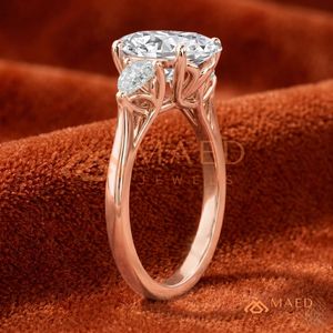 Rose Gold Oval Cut Three <b>Stone</b> Ring for Women Elegant Engagement Style Sparkling Jewelry Gift - Product Image 2