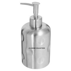 Distributeur de savon en acier inoxydable de forme ronde, texturé martelé et poli, pour ensembles de salle de bain de luxe - Product Image 1