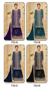 Traje Plazzo Semisentado de Seda Georgette con Bordado de Hilo Zari y Lentejuelas para Mujer - Uso Ocasional - Product Image 2