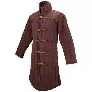 Abrigo Largo Acolchado Marrón Tipo Gambeson, Manga Larga, Cierre de Hebilla, Chaqueta Medieval Gótica Aketon, Transpirable y Resistente - Product Image 2