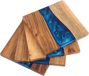 Posavasos de Resina y Madera de Acacia Premium, 3mm de Grosor, Hechos a Mano, Estilo Rústico, Diseño Cuadrado para Bebidas, Tazas, Escritorio y Cocina - Product Image 4