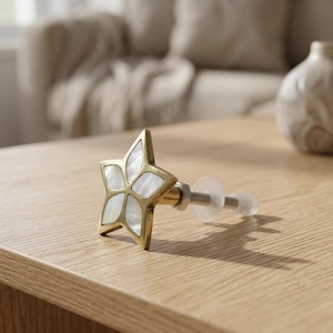 Star Shape <b>Brass</b> Cabinet <b>Knobs</b> with Mother of Pearl Inlay for Drawer and Wardrobe Handles Contemporary Design - Product Image 6