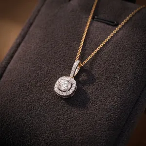 Collier pendentif halo en or 14 carats avec diamant rond de laboratoire de 0,99 carat total, diamant central de 5,80 mm, bijoux en or fin de luxe pour mariage - Product Image 6
