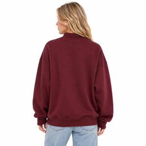 Oversized Mock Neck Sweatshirt with <b>Gingham</b> Style Greek Letter Applique Embroidery 100% Cotton French Terry Mock Neck Sweatshirt - Product Image 2