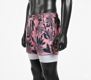 Shorts de plage personnalisés pour hommes en satin 100% polyester, 2-en-1 avec leggings de compression intégrés, tendance, séchage rapide, vêtements de plage - Product Image 2