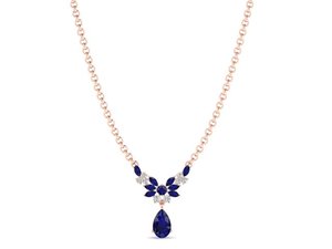 สร้อยคอทองคำแท้ 14K REYES Luxury ประดับเพชรโมอิสซาไนต์ทรงลูกแพร์ 6.91 กะรัต พร้อมพลอยไพลินสีน้ำเงิน รับรองโดย GRA ขายส่ง - Product Image 1