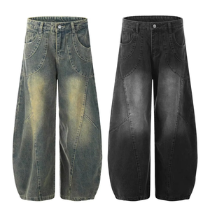Jeans d'occasion pour hommes en gros – Coupe slim, droite, en denim tricoté délavé, style streetwear, pantalon fuselé - Product Image 3