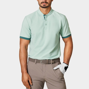 Polo de Punto de Manga Corta Verde Claro para Hombre, Color Sólido, Estilo Casual, Corte Regular, Tejido de Algodón Transpirable - Product Image 1