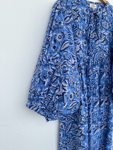 Women Blue Floral Cotton Maxi Long Sleeve <b>Dress</b> Hand Block Print Summer Wear Casual Modest Prairie <b>Dress</b> Boutique Clothing - Product Image 4