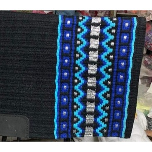 Tapis de selle Western Navajo noir, gris et bleu, motif géométrique, tissé à la main en laine, confortable et durable, pour l'équitation - Product Image 2