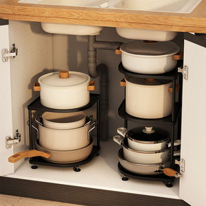 Étagère de rangement de cuisine multifonctionnelle en fer à double niveau, écologique, avec roulettes pour casseroles et poêles, design minimaliste moderne, à fixer au mur - Product Image 2