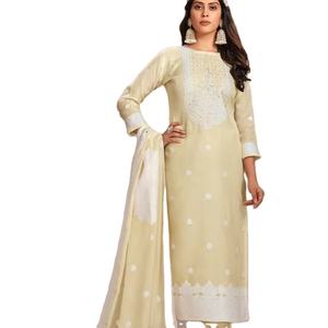 El último diseñador Pure Chinon Silk Thread bordado Work Kurti Set por Fab Zone - Product Image 1