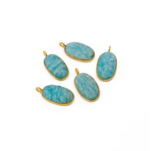 Amazonita natural flor tallada encantos joyería de moda única colgantes bisel conjunto oro forma ovalada joyería de moda única - Product Image 3