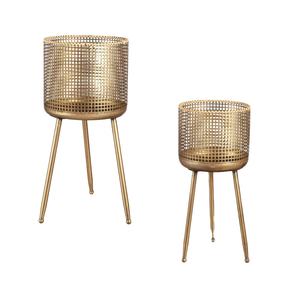 Pot de fleurs décoratif en métal doré fait main, pot rond en fer moderne fait main pour la décoration de balcon, vase à fleurs - Product Image 1