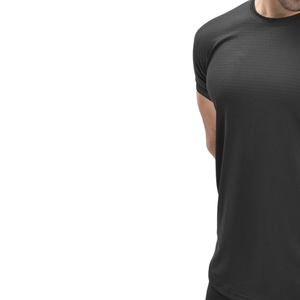 T-shirt de sport pour homme personnalisé noir à séchage rapide, coupe semi-ajustée, en maille extensible polyester élasthanne, pour entraînement en salle de sport, OEM - Product Image 5