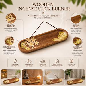 Handcrafted Floral Wooden Incense Ash Catcher Tray | <b>Decorative</b> Wooden Incense Stick Holder for Meditation Yoga Aromatherapy - Product Image 5