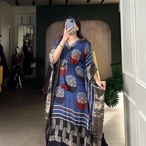 Blue Elegant Pure Viscose Handwork <b>Kaftan</b> With Zari Border Party Wear Pure Viscose Zari Border <b>Kaftan</b> Work Real Mirror Hand Work - Product Image 1