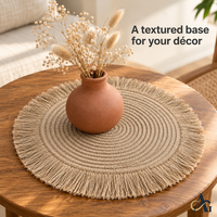 Sets de table ronds en jute tressé à la main style bohème avec franges, écologiques, faits main, antidérapants, diamètre 350 mm pour la salle à manger