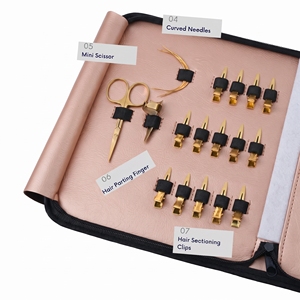 Kit d'outils professionnels en acier inoxydable pour extensions de cheveux à micro-anneaux : Pince à sertir et à démonter, Peigne à queue, Aiguilles, Pinces, Doigtier de séparation - Product Image 5