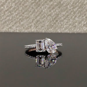 Toi Et Moi 2.30ct Anillo de diamantes de dos piedras Anillo de compromiso de corte de pera y esmeralda de oro rosa sólido de 14K para aniversario - Product Image 1