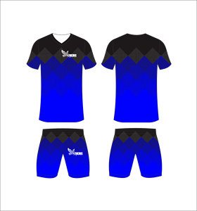 Ensemble d'uniformes de football personnalisés sublimés, motif chevron noir et bleu dégradé, respirant, séchage rapide, maillots de football pour hommes et garçons - Product Image 1