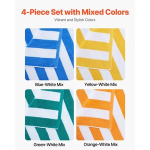 Lot de 4 serviettes de plage surdimensionnées 100% coton 30 x 60 cm, rayées, grandes serviettes de piscine, séchage rapide, douces et épaisses - Product Image 5