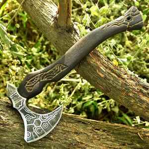 Hachas Vikingas Profesionales Talladas a Mano de Alta Calidad, Forjadas a Mano, Mango de Madera, Acero con Alto Contenido de Carbono, Funda de Cuero Fino para Exteriores - Product Image 5
