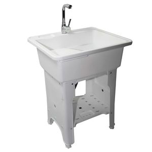 Lavello Bianco Multiuso per Casa, Garage o Negozio, Vasca per Lavanderia con Rubinetto Acqua Calda e Fredda, Lavello da Cucina - Product Image 4