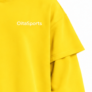 Sweat à capuche jaune double couche vintage oversize à manches superposées, pull décontracté streetwear à épaules tombantes, épais et personnalisé - Product Image 6
