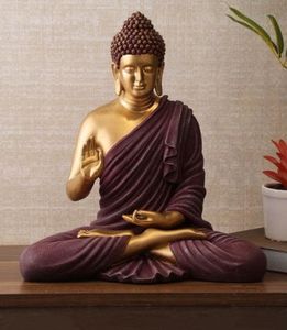 Estatua de Buda de Resina Pintada a Mano con Patrón Floral, Decoración Artística Púrpura y Dorada para el Hogar, Tema Budista - Product Image 3