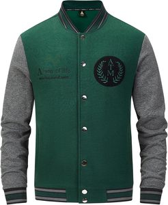 Veste universitaire américaine classique avec logo brodé, corps en mélange de laine, manches en cuir, vêtement d'extérieur décontracté - Product Image 5