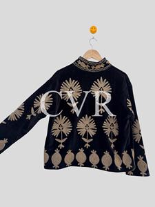 Manteau en velours brodé à la main à motif floral, col rabattu, manches chauve-souris, grande taille, vêtements d'extérieur décontractés pour femmes, automne - Product Image 4