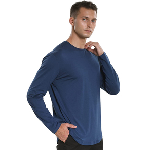 Custom Logo Solid Men's Long Sleeve O-Neck <b>Shirts</b> 100% Cotton Quick Dry Breathable Loose Fit Casual Summer Athletic Wear - Product Image 2