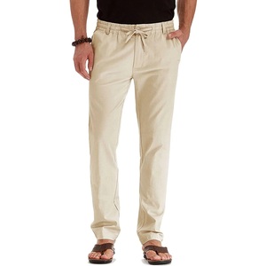 Pantalones Casuales de Algodón Color Caqui para Hombre, Marca Index Apparel, Cintura Elástica con Cordón, Corte Recto, Bolsillos Laterales, para Verano - Product Image 3