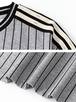 Men's Gray Striped O-Neck Short Sleeve Knitted Polyester/Cotton T-Shirt Contrast Trim Casual Regular Fit Eco-Friendly Quick Dry