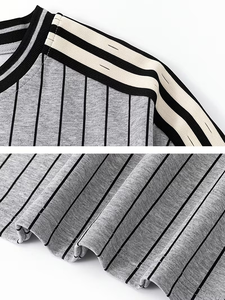 Men's Gray Striped O-Neck Short Sleeve Knitted T-Shirt With Contrast Trim Casual Regular Fit - Product Image 6