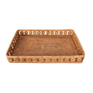 ถาดเก็บของหวายสานมือ ถาดเสิร์ฟหวายพร้อมหูจับ ที่จัดระเบียบหวายธรรมชาติสำหรับตกแต่งบ้าน - Product Image 3