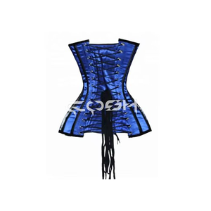 Corset sous-poitrine en satin bleu avec superposition de dentelle argentée - Product Image 4