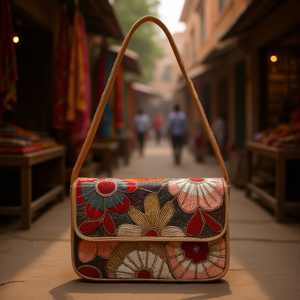 Sac à main décontracté indien fait main de luxe avec accessoires de mode en cristal, poignée perlée multicolore et durable, style baguette, local - Product Image 3