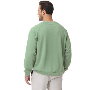 <b>Men's</b> Green Crew Neck Sweatshirt Regular Fit Knitted Cotton <b>Pullover</b> Casual Autumn Wear Solid Color Long Sleeve sweatshirts - Product Image 2