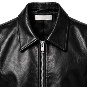 Veste de motard en cuir véritable noir pour homme, col rabattu, fermeture éclair, coupe ajustée, taille standard - Product Image 5