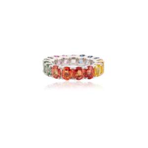 14K Solid Gold Marquise Cut Multi Sapphire Eternity Band Wedding Ring - Product Image 5